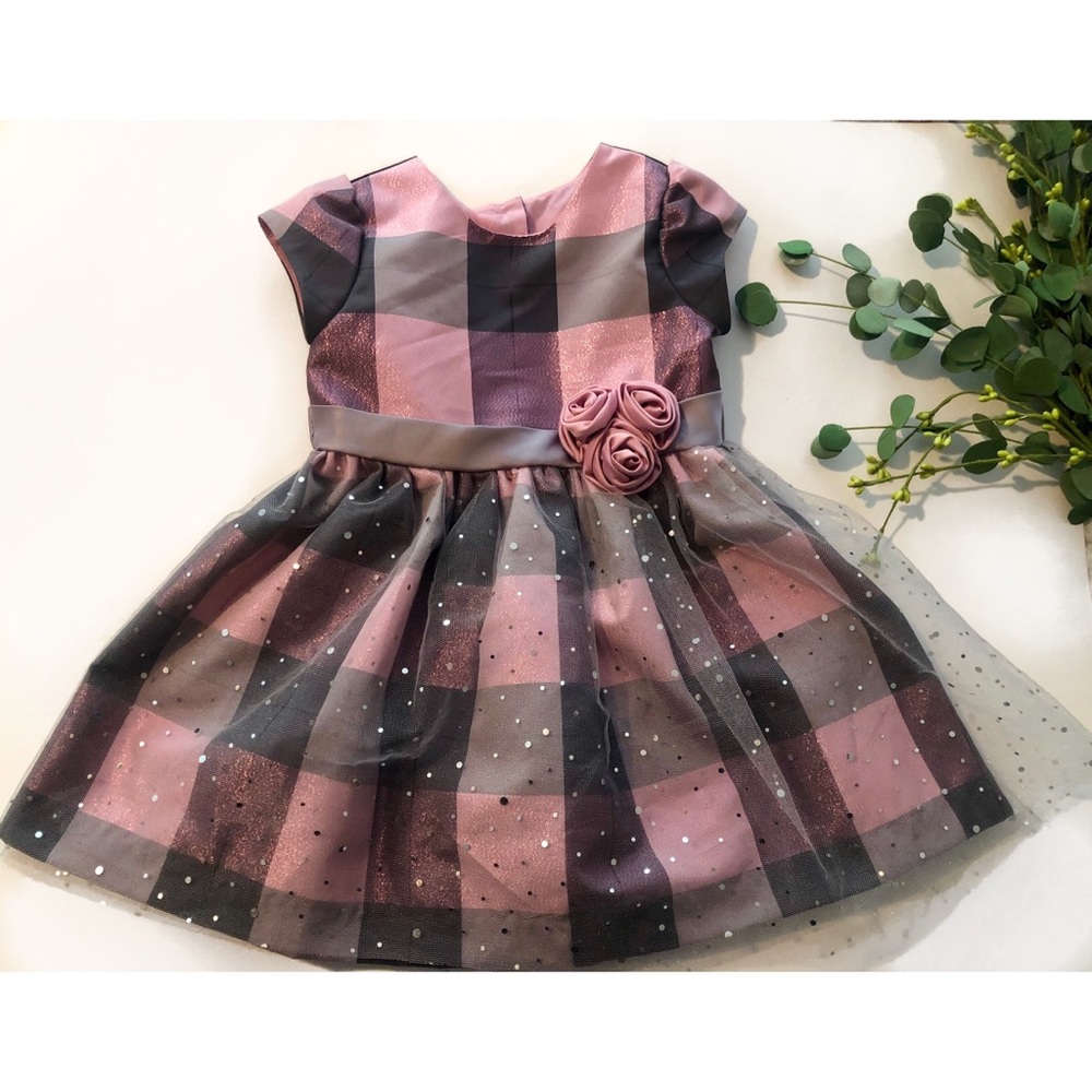 Toddler Pink and Gray Plaid Party Dress